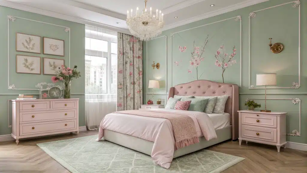 Sage Green and Pink Bedroom