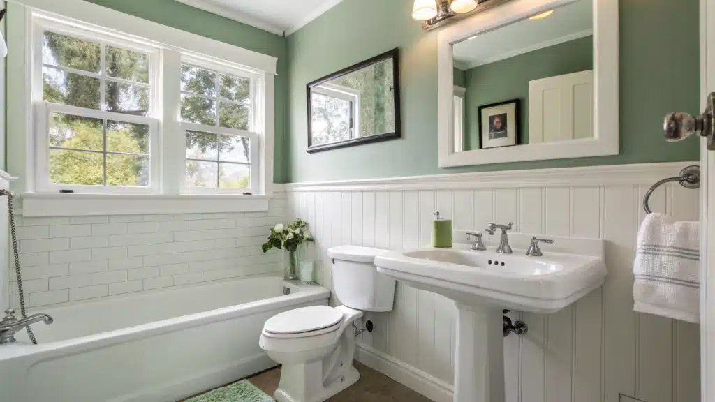 Sage Green and White Bathroom