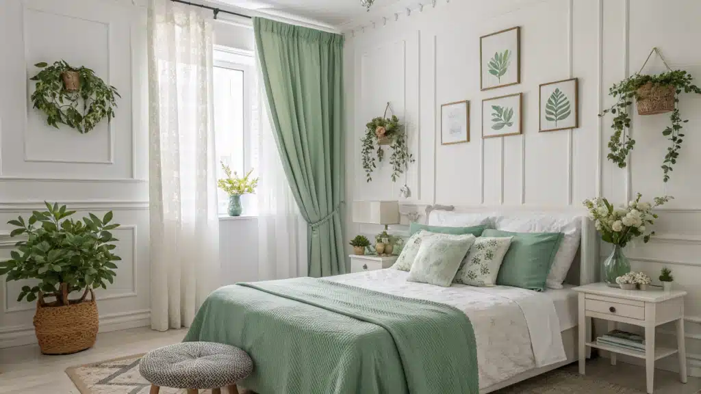 White and Sage Green Bedroom
